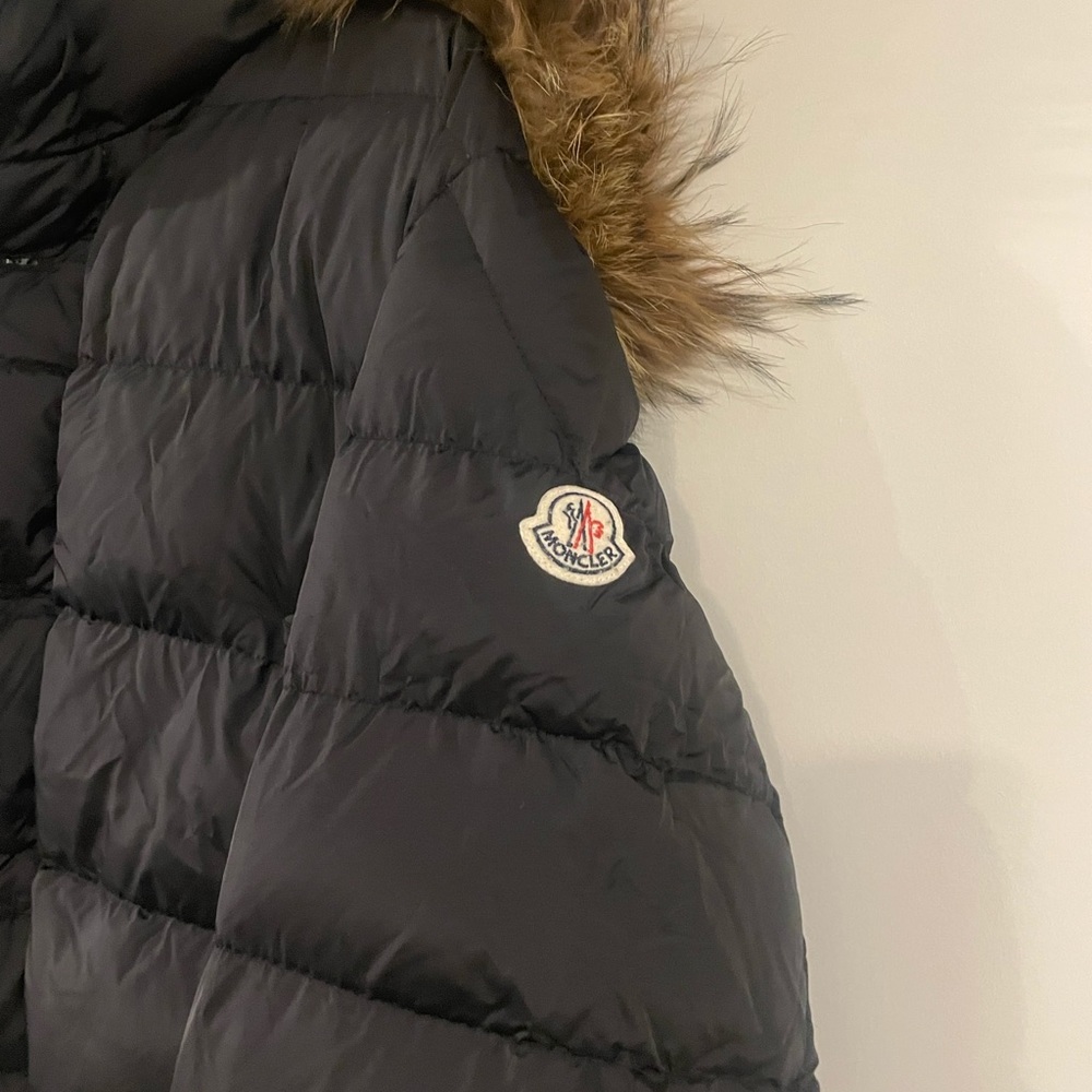 Moncler Black Cluny Coyote Fur Hooded Puffer